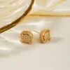 Kasi's new round design copper-inlaid zircon stud earrings, a cold style, are a niche, high-end and fashionable accessory. Wholesale in Yiwu Specification image